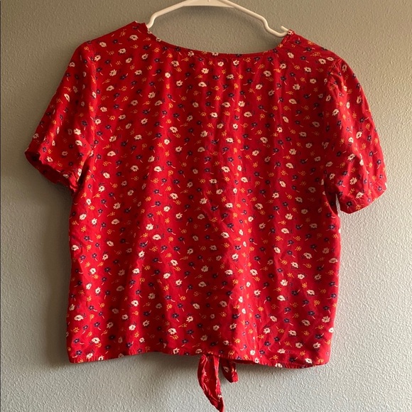 Madewell Red Tie Front Short Sleeve Blouse - Picture 5 of 5